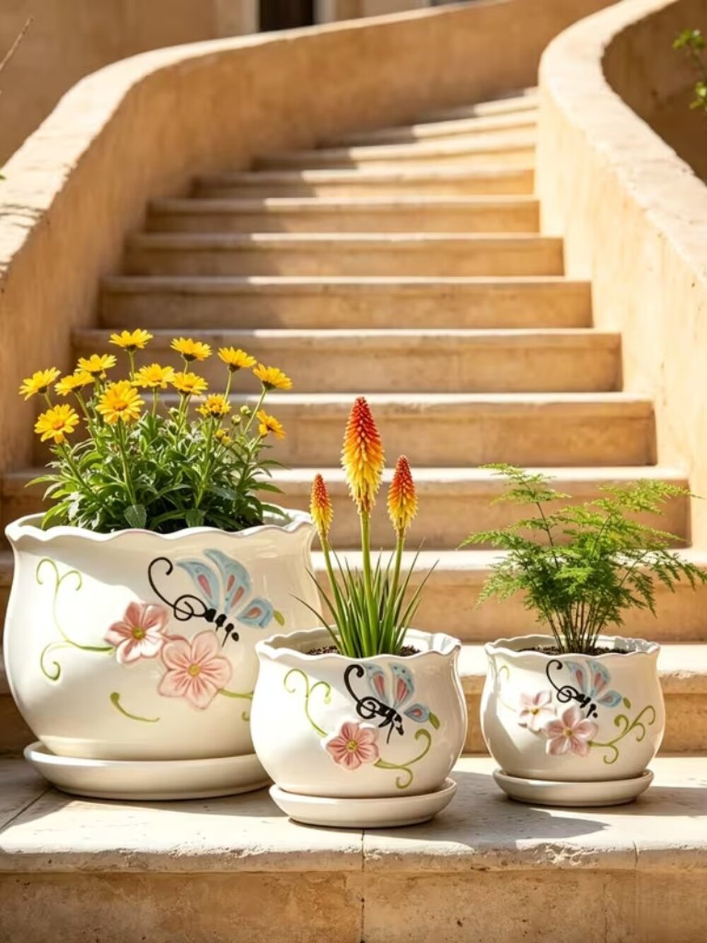 Butterfly/Flowers Ceramic Planters - set of 3 - set must be purchased separately - Picture 2 of 3